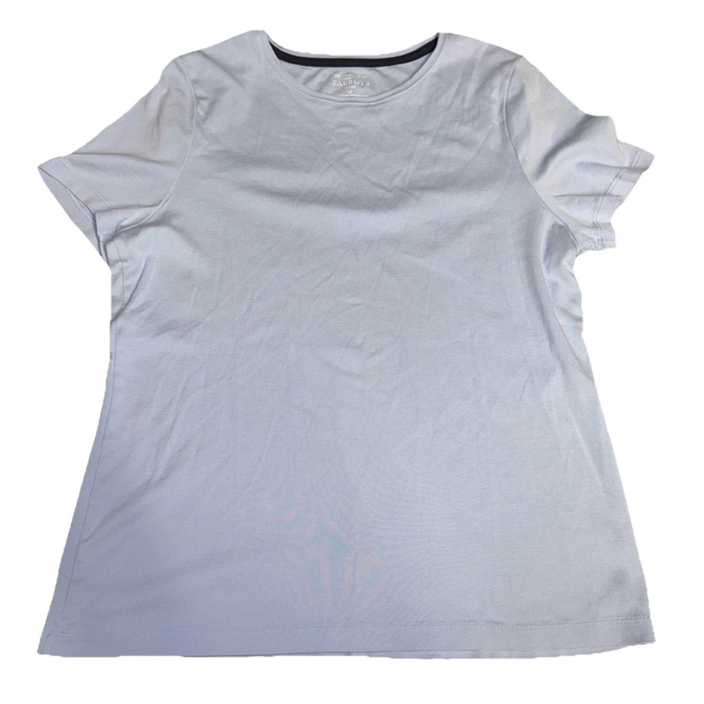 Talbots Women's Size Petite Large Light Blue Short Sleeve Pima Cotton Top Flaw